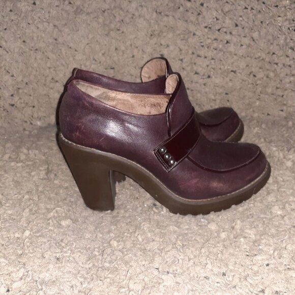 MAUD FRIZON-Deep Purple Leather/Patent-Rubber Heels-Loafers-Sz 38-Excellent - Picture 5 of 8